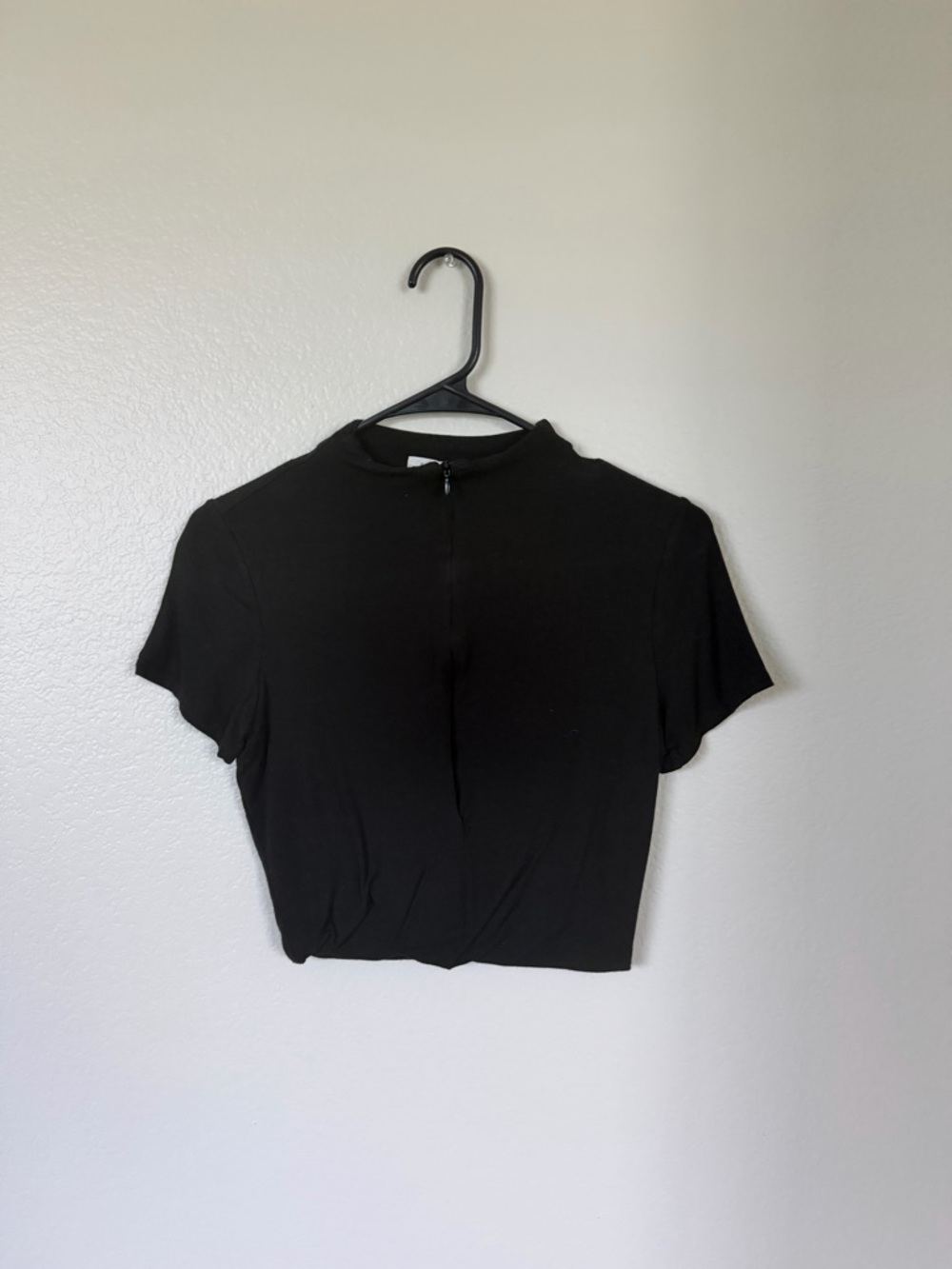 Women's Black Short Sleeve Zip Up Top